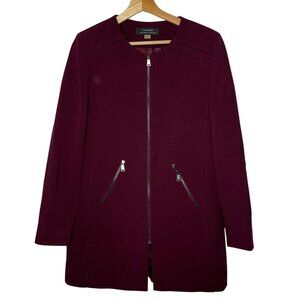 Tahari Arthur S. Levine Burgundy Longline Coat Front Zipper Women's Size 8